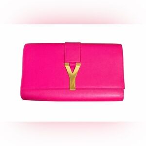 Yves Saint Laurent Fuchsia Clutch with Gold Accent